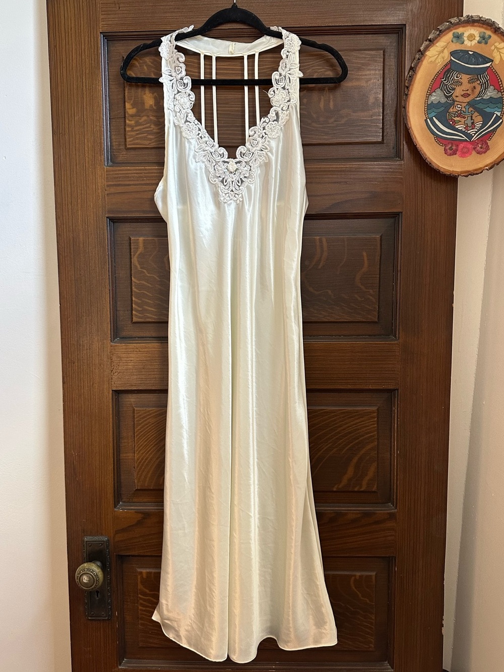 Vintage Cream Satin Nightgown with Lace Trim